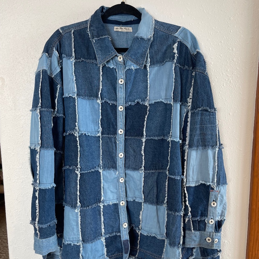 We The Free/Free People denim patchwork button top- medium blue